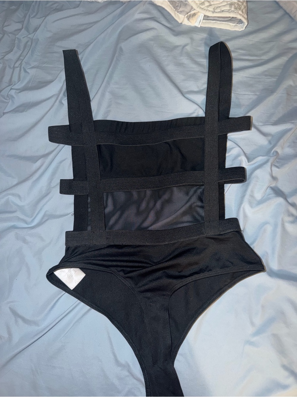 REVOLVE Black Strappy Mesh One-Piece Bodysuit